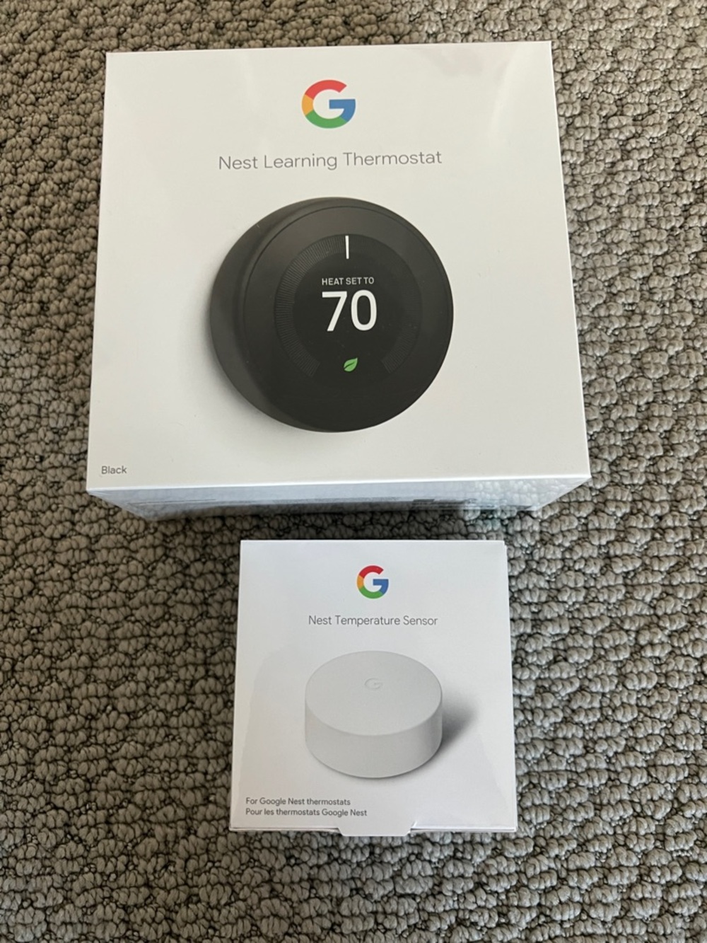 NWOT Black Google Nest Learning Thermostat with White Sensor - brand new